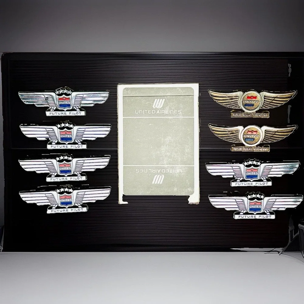 Vtg United Airlines Lot SEALED Grey Playing Cards 8 Future Pilot Wings NOS